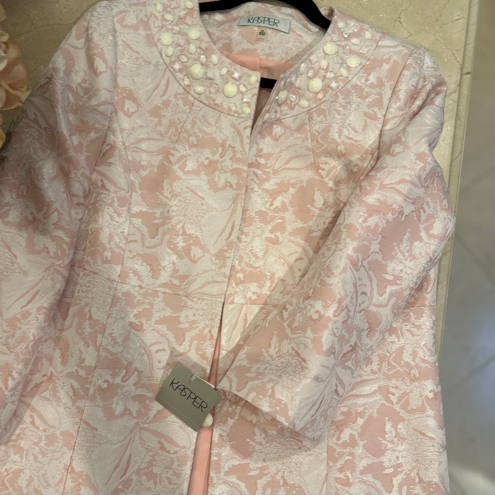 Kasper Long Pink Embellished Coat 10 NWT